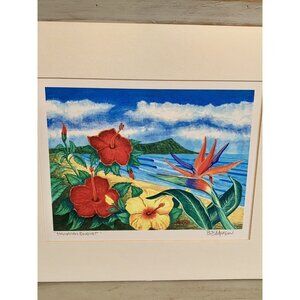 Hawaiian Bouquet Hibiscus Bird Of Paradise Signed Print Tropical Art